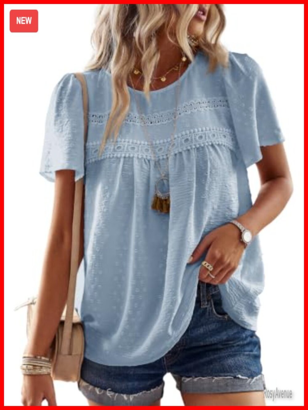 Womens Crochet Lace Boho Blouse Short Sleeve Flowy Casual Top